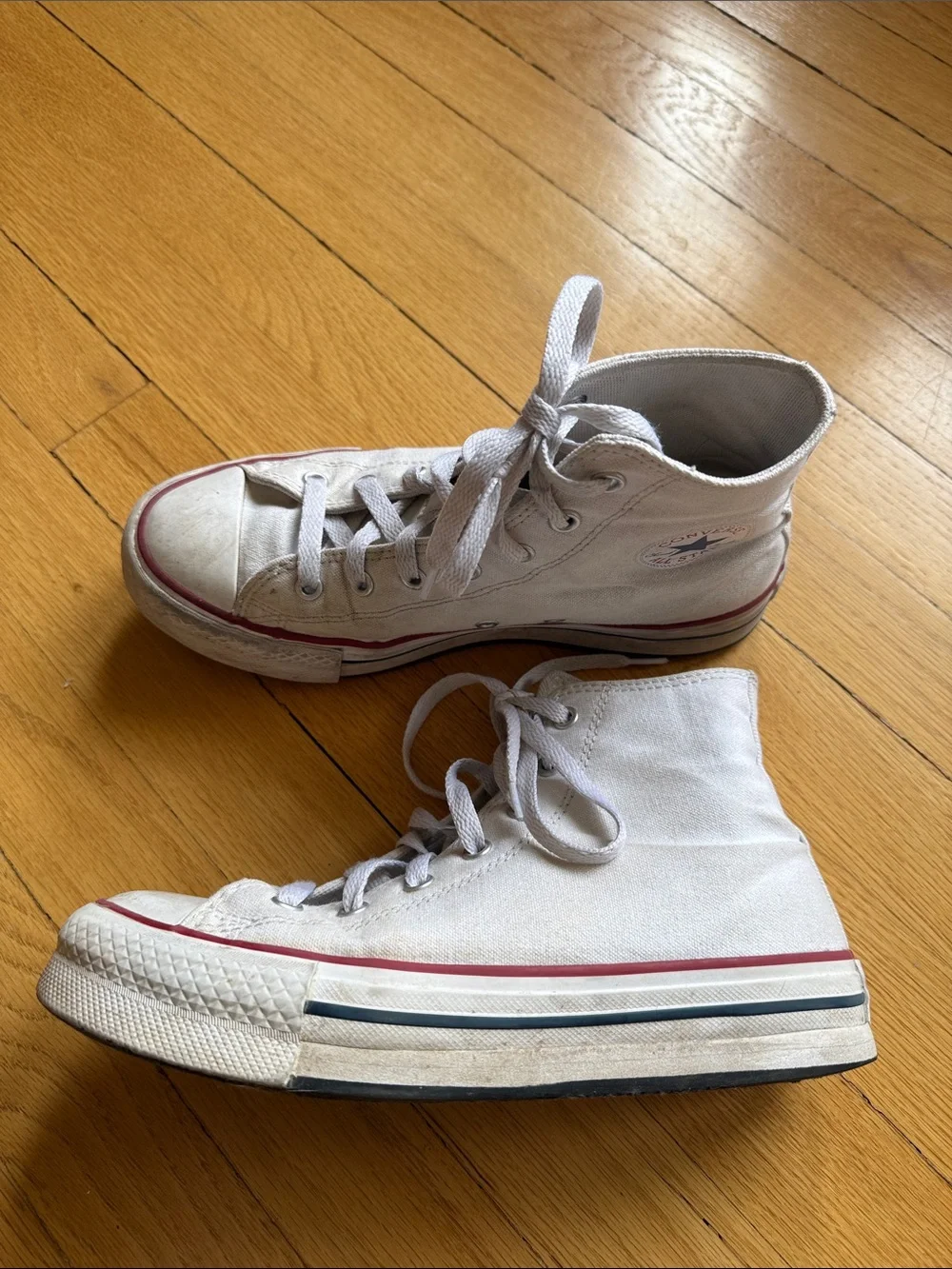Converse Kids White High-Top Sneakers with Red and Navy Stripes